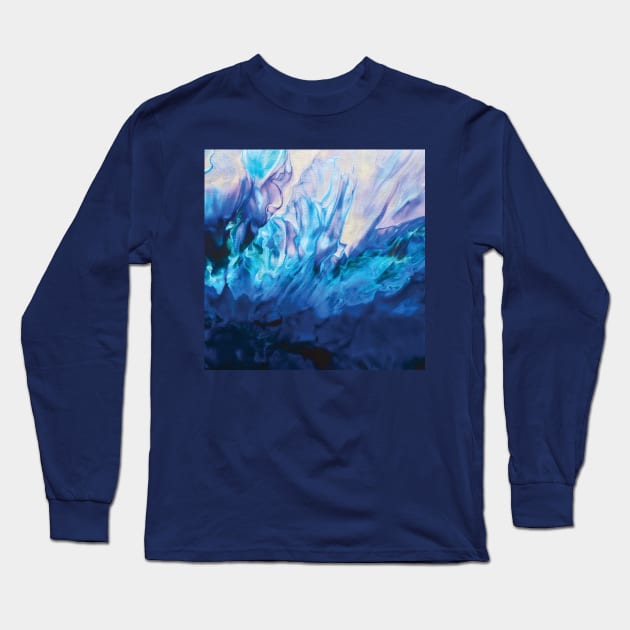 Bright Blue Acrylic Pour Painting Long Sleeve T-Shirt by One Creative Pup